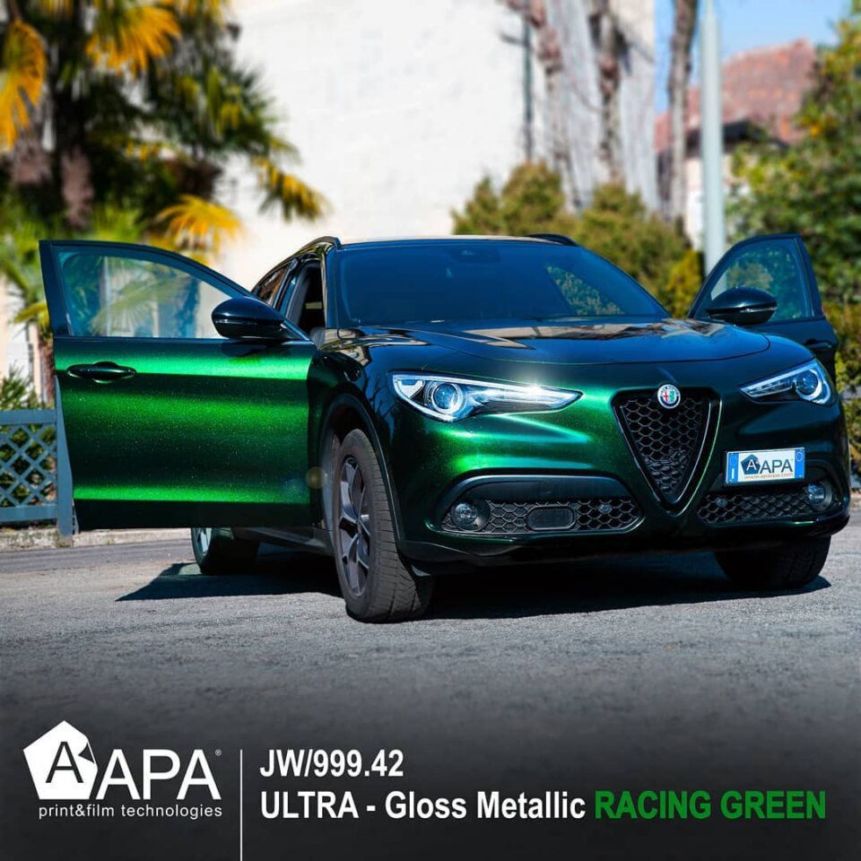 APA Wrapping Cast ULTRAJET-ULTRAGLOSS JW/999.42 Gloss Metallic RACING GREEN - Wyścigowy Zielony Metalik Połysk (klej repozycjonowalny, wysoki połysk) - obrazek 2