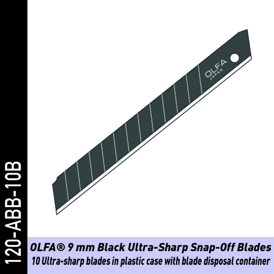 OLFA 120-ABB-10B Black Ultra-Sharp Snap-Off Blades 10pcs - Opakowanie zbiorcze 10 ultra ostrych ostrzy segmentowych (30 stopni, 9mm, z pojemnikiem na zużyte segmenty) = 1szt. - obrazek 8